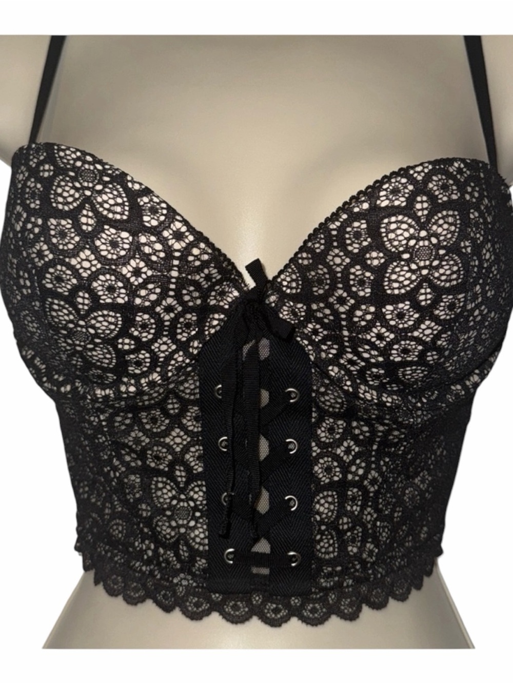 Victoria's Secret Black Lace Longline Bustier Bra